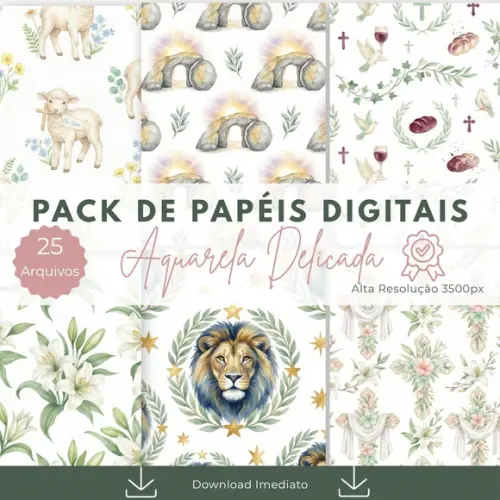 Kit Papel Digital Aquarela Delicada Tons Pastéis, Páscoa