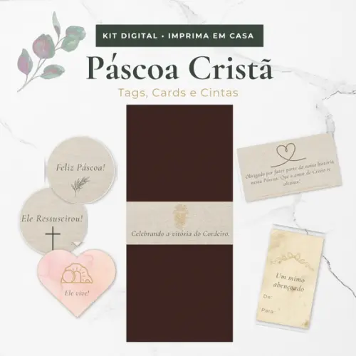 Kit Digital Páscoa Cristã Tags, Cards e Cintas para Imprimir