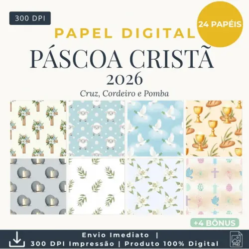Kit Papel Digital Páscoa Cristã Cruz Cordeiro Pomba Cod 001
