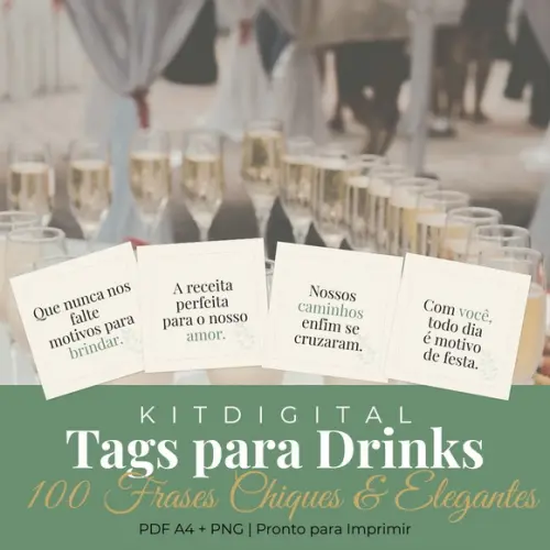 Kit Digital Tags para Drinks Casamento 100 Frases Elegantes