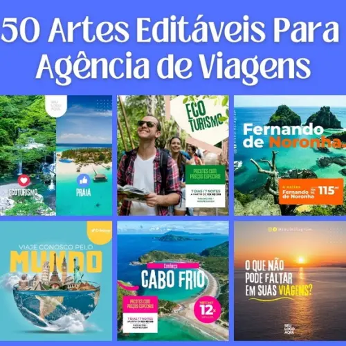 Pack Artes Canva para Agência de Viagens -50 Temas Editáveis