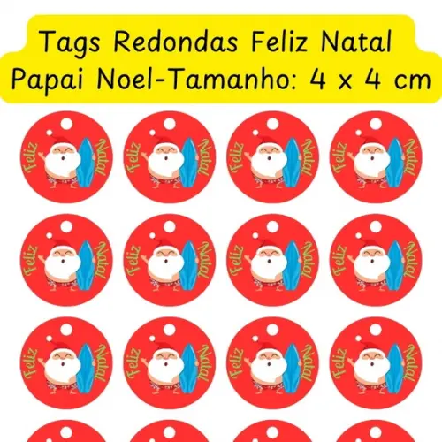 Arquivo Digital - Tag Feliz Natal com Papai Noel Surfista
