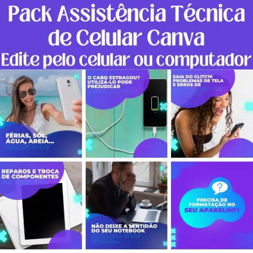 Pack 100 Artes Canva Assistência Técnica Celular