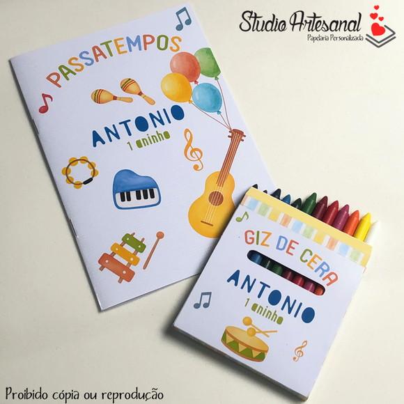 Kit Livro de Passatempos+ Giz de Cera- Instrumentos Musicais