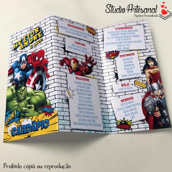 Cardápio Personalizado Tema Vingadores - Super Heróis