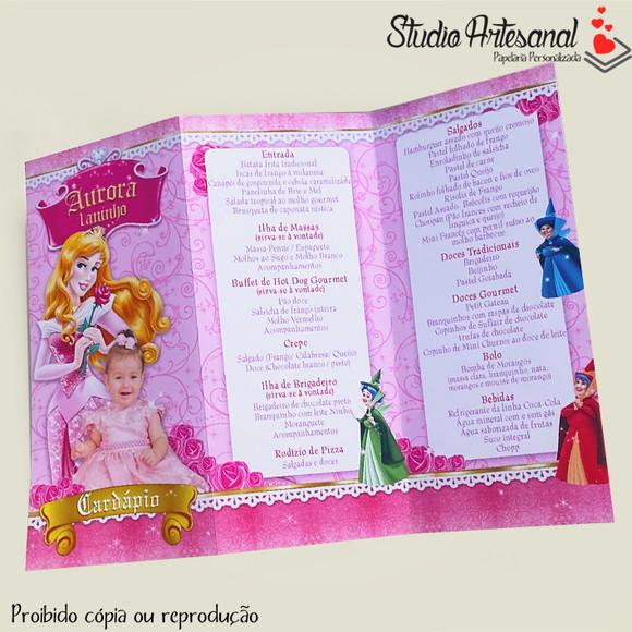 Cardápio Personalizado Tema Princesa Aurora Bela Adormecida