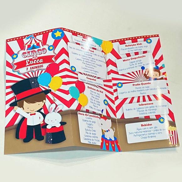 Cardápio Personalizado Tema Circo