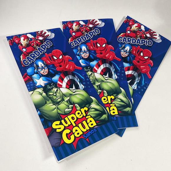 Cardápio Personalizado Tema Vingadores - Super Heróis