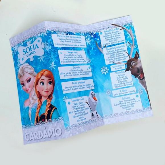 Cardápio Personalizado Tema Frozen