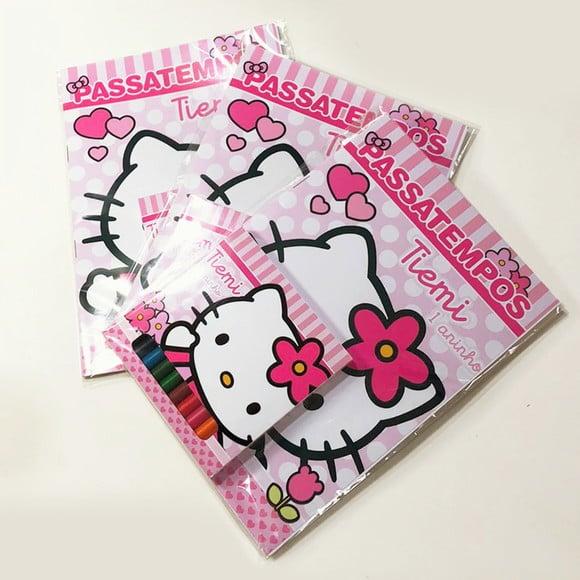 Kit Livro de Passatempos+ Giz Personalizado Tema Hello Kitty