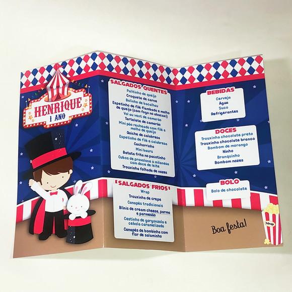 Cardápio Personalizado Circo