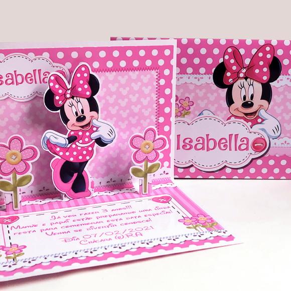 Convite Minnie Rosa -modelo Pop Up