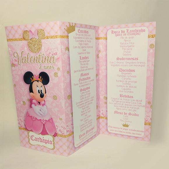Cardápio Personalizado Tema Minnie Rosa Princesa