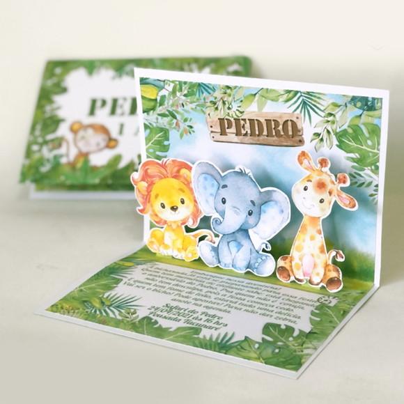 Convite Safari Pop Up - Aquarelado