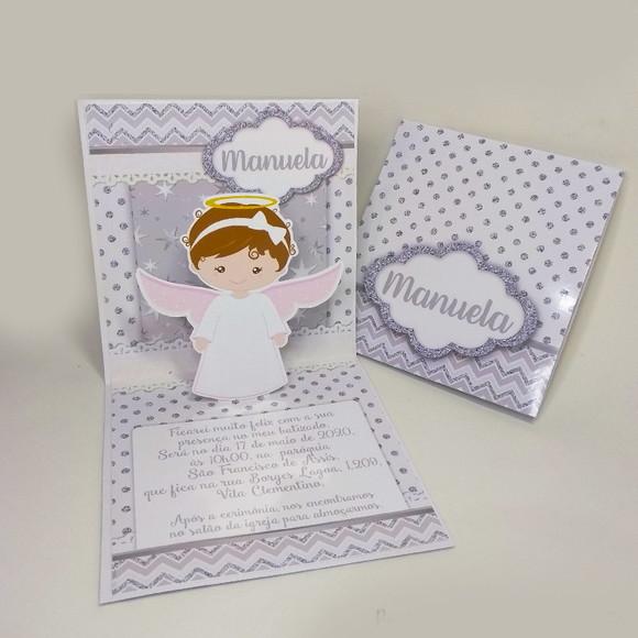 Convite Personalizado Modelo Mini Pop Up - Batizado Neutro