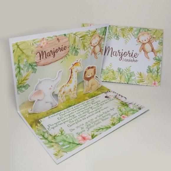 Convite Safari Aquarela Modelo Pop Up