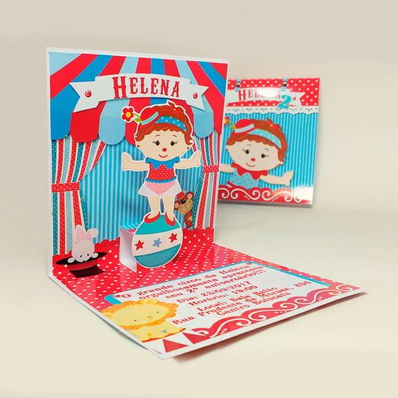 Convite Mini Pop Up - Circo Vermelho e Azul