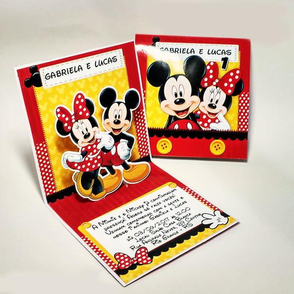 Convite Mini Pop Up - Mickey e Minnie