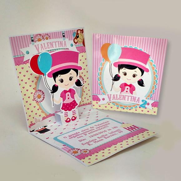 Convite Mini Pop Up - Circo Menina
