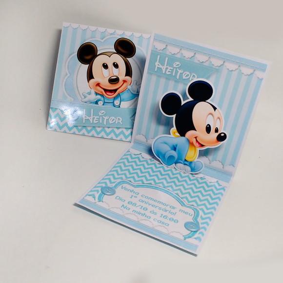 Convite Mini Pop Up - Baby Mickey