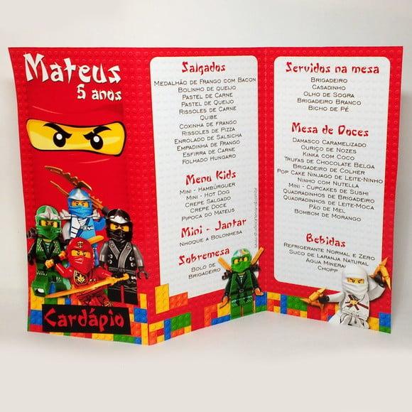 Cardápio Personalizado - Lego Ninjago