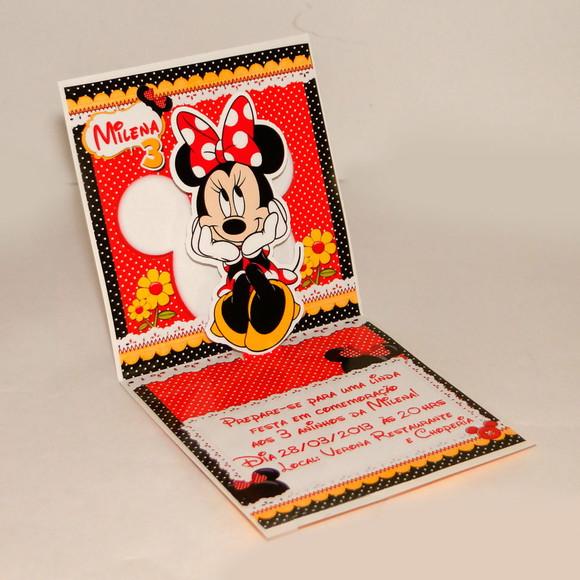 Convite Mini Pop Up - Minnie Vermelha