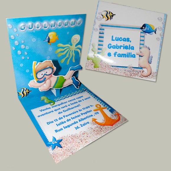 Convite Mini Pop Up - Fundo do Mar