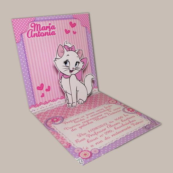 Mini Convite Pop Up - Gatinha Marie