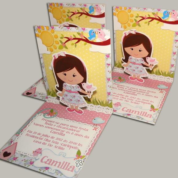 Convite Mini Pop Up - Passarinho