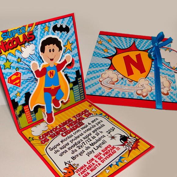 Convite Mini Pop Up - Super Herói