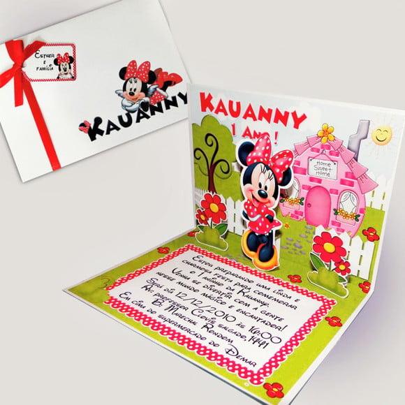 Convite Minnie 3d - Pop Up