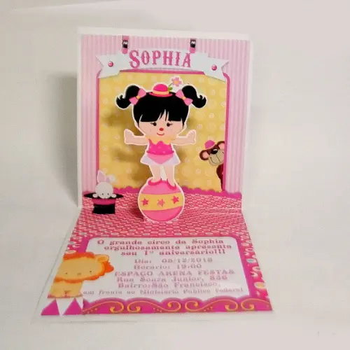 Convite Mini Pop Up - Circo Rosa