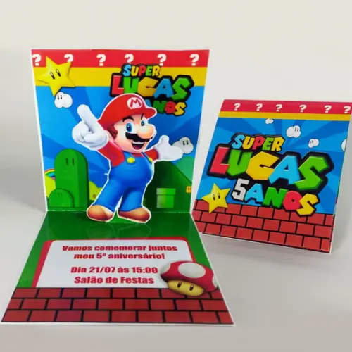 Convite Mini Pop Up- Super Mario Bros