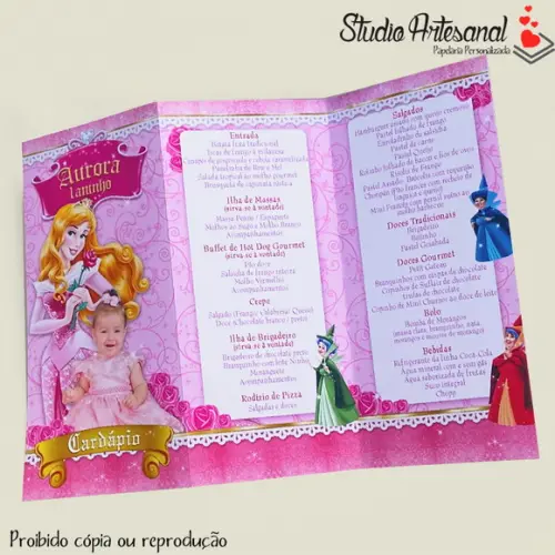 Cardápio Personalizado Tema Princesa Aurora Bela Adormecida