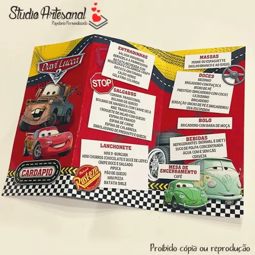 Cardápio Tema Carros