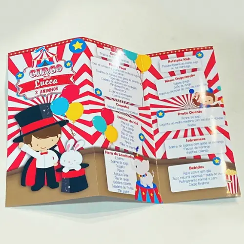 Cardápio Personalizado Tema Circo