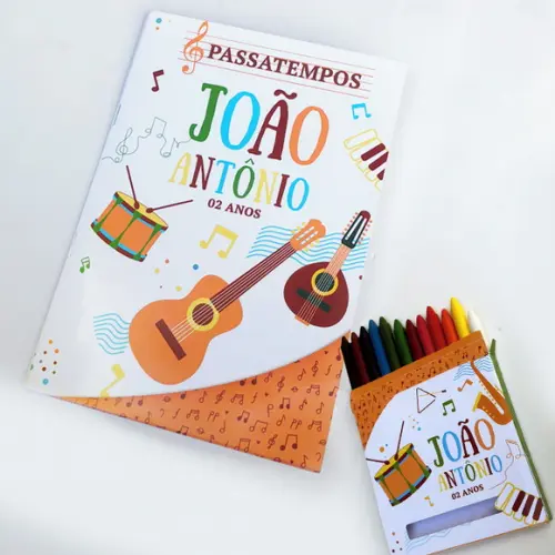 Kit Livro de Passatempos+ Giz de Cera- Instrumentos Musicais