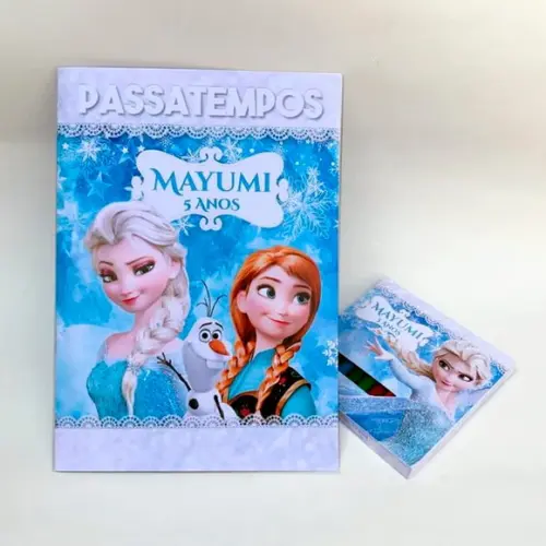 Kit Livrinho de Passatempos+ Giz Personalizado Tema Frozen
