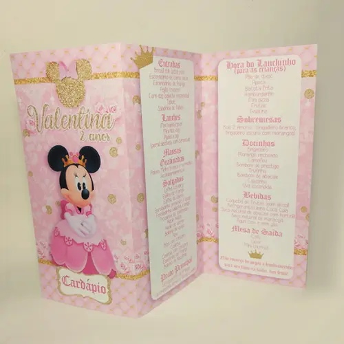 Cardápio Personalizado Tema Minnie Rosa Princesa