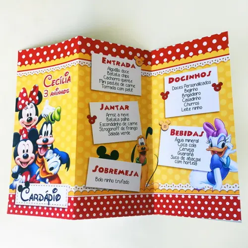 Cardápio Personalizado - Mickey e Minnie
