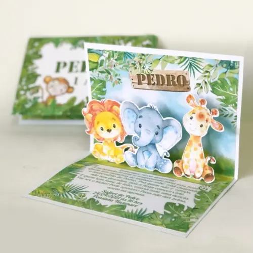 Convite Safari Pop Up - Aquarelado