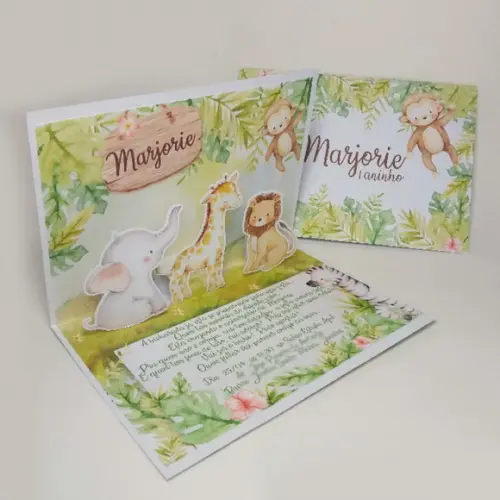 Convite Safari Aquarela Modelo Pop Up