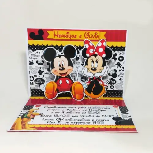Convite Pop Up - Mickey e Minnie