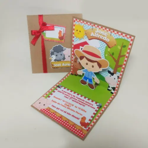 Convite Mini Pop Up - Fazendinha