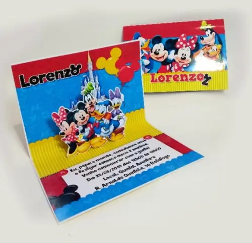 Convite Pop Up - Mickey e Minnie