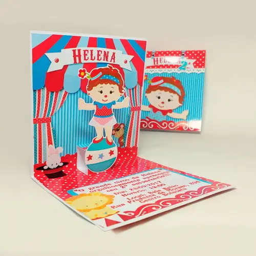 Convite Mini Pop Up - Circo Vermelho e Azul