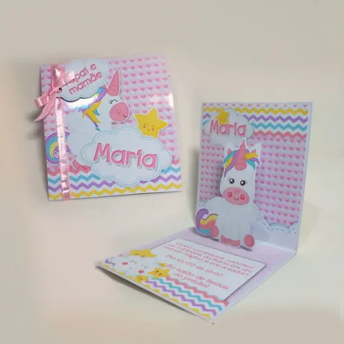 Convite Mini Pop Up Unicórnio