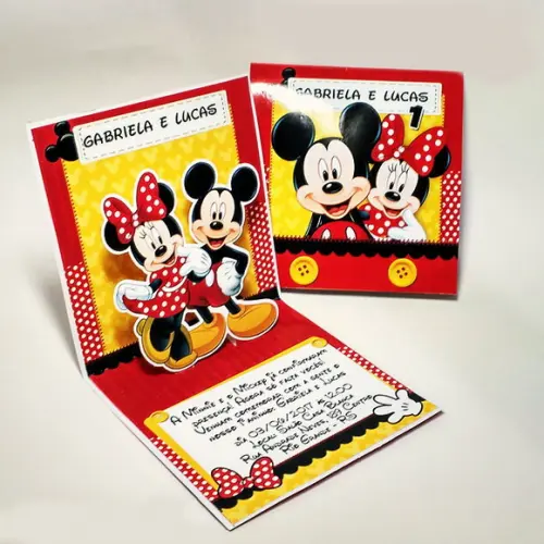 Convite Mini Pop Up - Mickey e Minnie