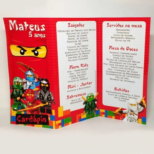 Cardápio Personalizado - Lego Ninjago