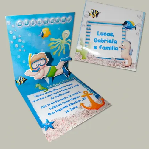Convite Mini Pop Up - Fundo do Mar